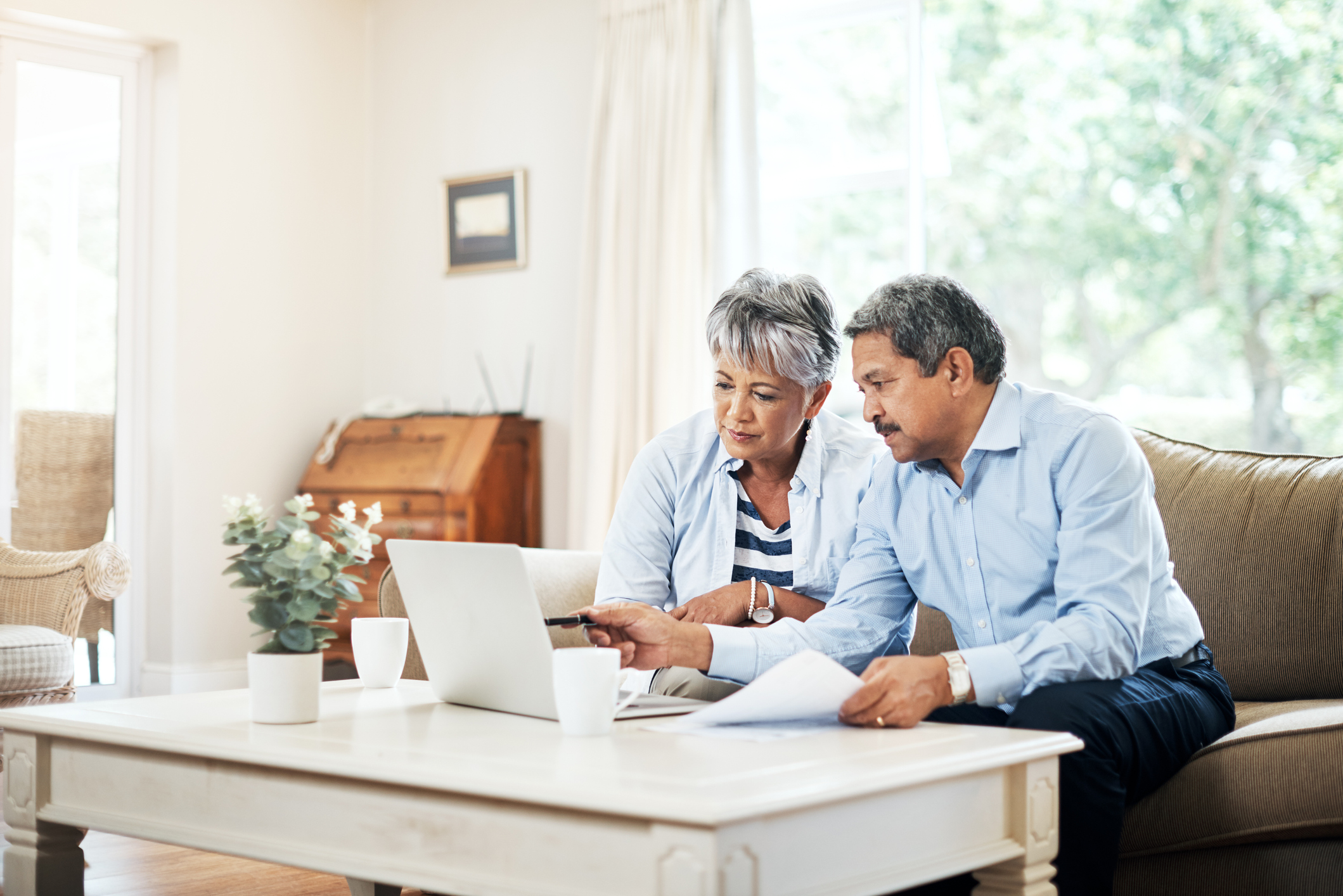 couple looking documents 